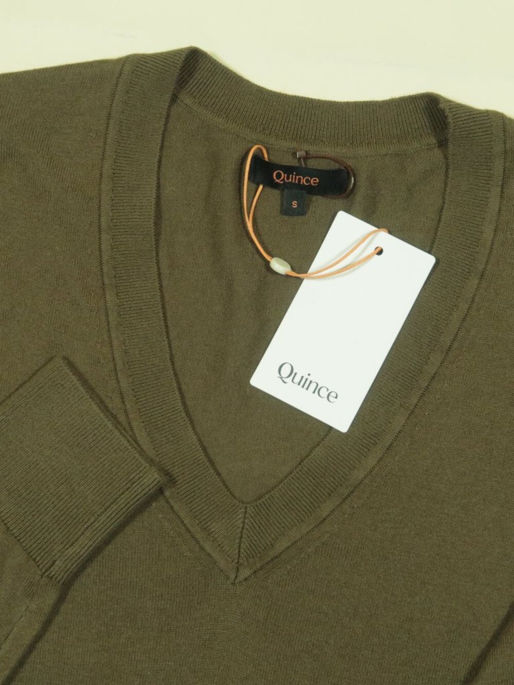 Quince Cotton Cashmere V Neck Sweater Womens S Olive Green Lightweight New